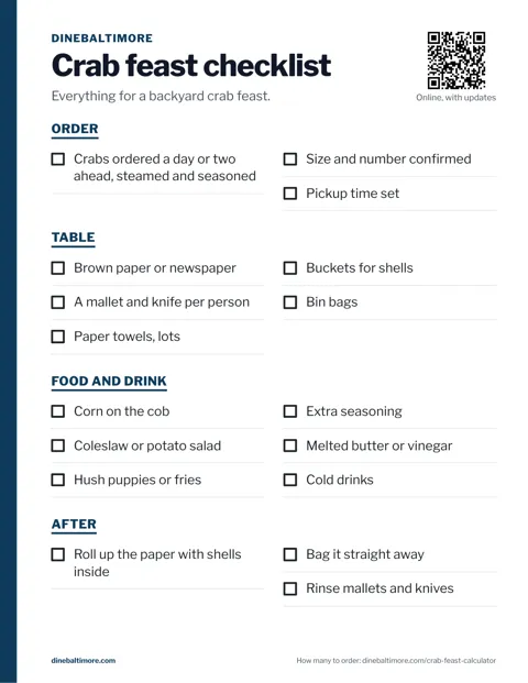 Crab feast checklist